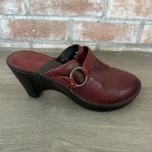 Born Slip On Clogs Red Burgundy Leather Y2K Size 9 Boho 90s Vintage Eclectic - Image 7