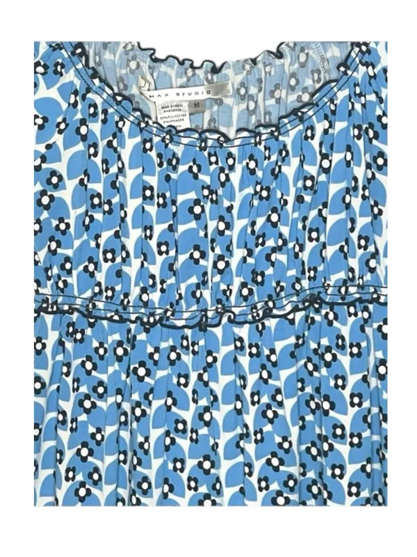 Max Studio ✿ Daisy Print Smocked Ruffled Babydoll Peasant Top ✿ Baby Blue ✿ M - Image 6