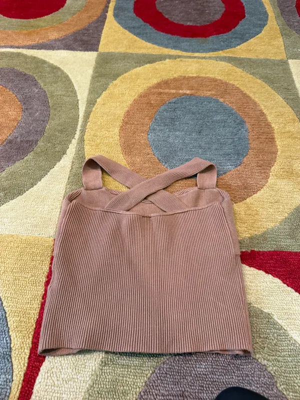 Abercrombie & Fitch Tan Criss Cross Sweater Knit Crop Tank Top Size Large - Image 2