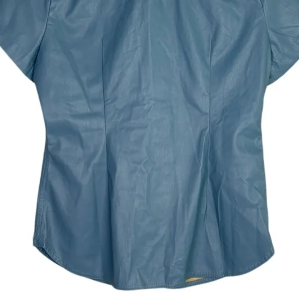 J.Crew Slim Fit ShortSleeve Faux Leather Shirt Snap Button Down 4 Dusty Sea Blue - Image 6