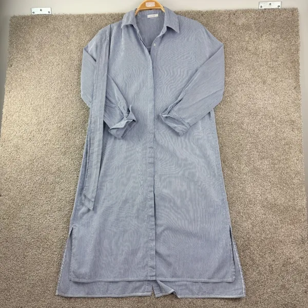 KikiShop Blue Pinstripe Shirt Dress Belted Coastal Grandma Minimalist Lagenlook - Image 2