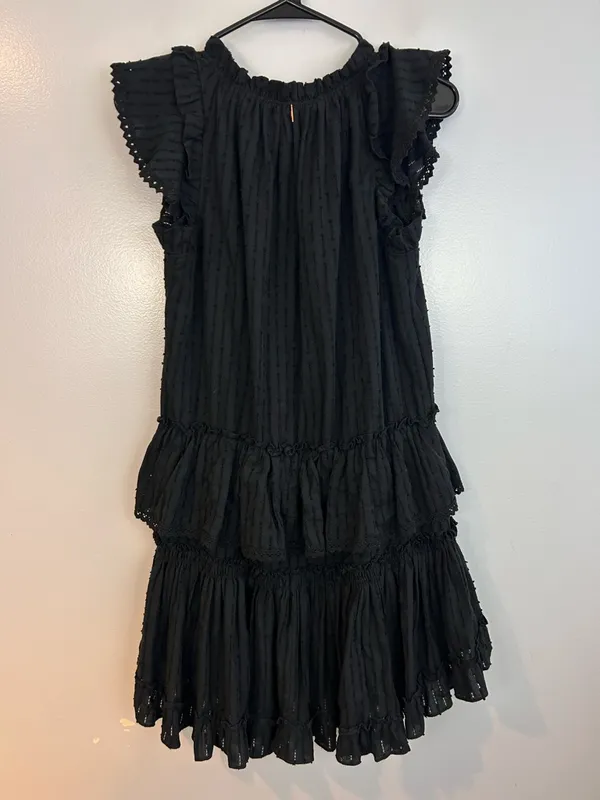 Misa Lillian Black Sleeveless Ruffle Eyelet V-neck Tiered Mini Dress Size Small - Image 12