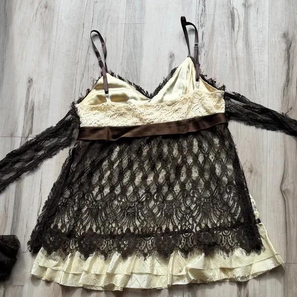 PAIGE Brown Lace Tank Top with Cream Accents - Image 5