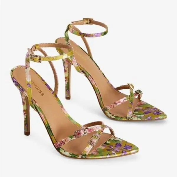 Express Floral Rhinestone Pointed-Toe Heeled Sandals – Size 7 - Image 2