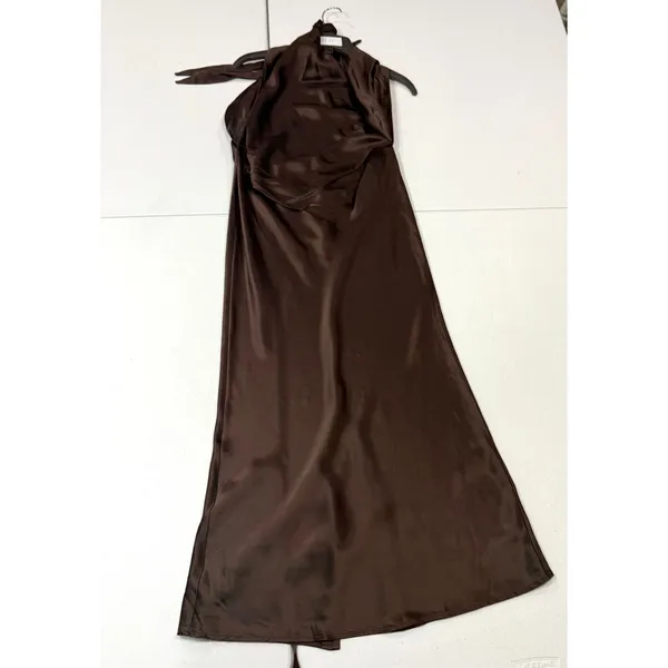 Retrofête Ester Dress brown satin halter Macy dress open back size Large - Image 5