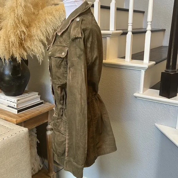 Free People Olive Green Arm Anorak Military Cargo Jacket Size Large - Image 5