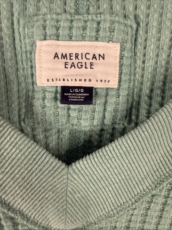 American Eagle Big Hug Oversized Waffle Knit V-Neck – Size Large – Mint Green - Image 2