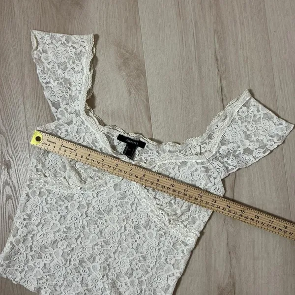 Forever 21 Babydoll White Lace Square Neck Cropped‎ Cottagecore Fairy Top - Image 3