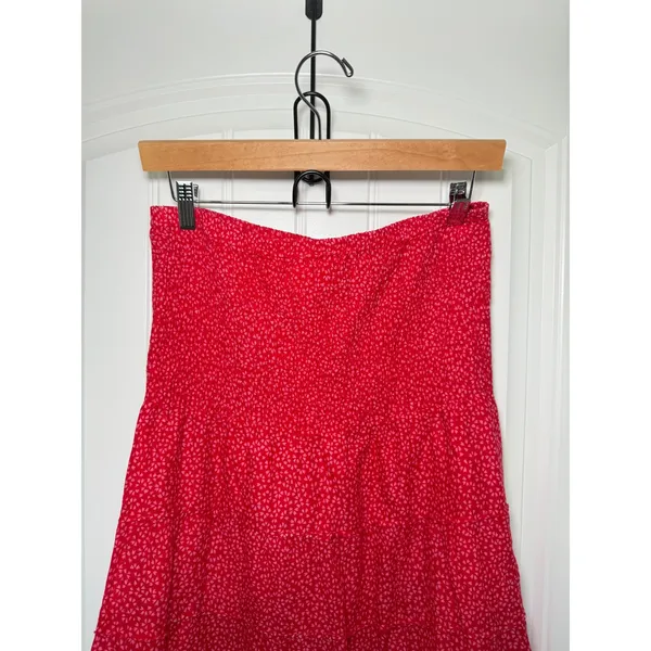Free Planet Free People Women's Medium Red Pink Smocked Waist Tiered Cottagecore Skirt Boho - Image 4