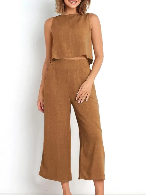 NWT Harper & Lane 2 piece brown sleevless top & wide leg bottom set size S - Image 2