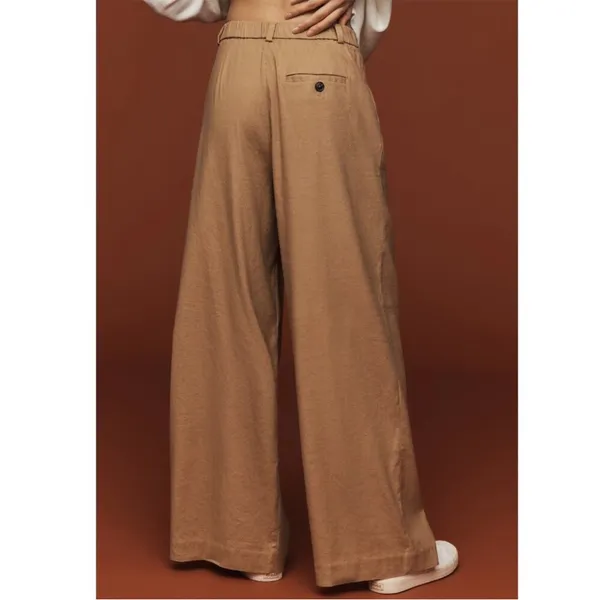 Anthropologie Avery Pleated Wide Leg Trousers‎ Linen Edition Khaki Womens Size L - Image 3