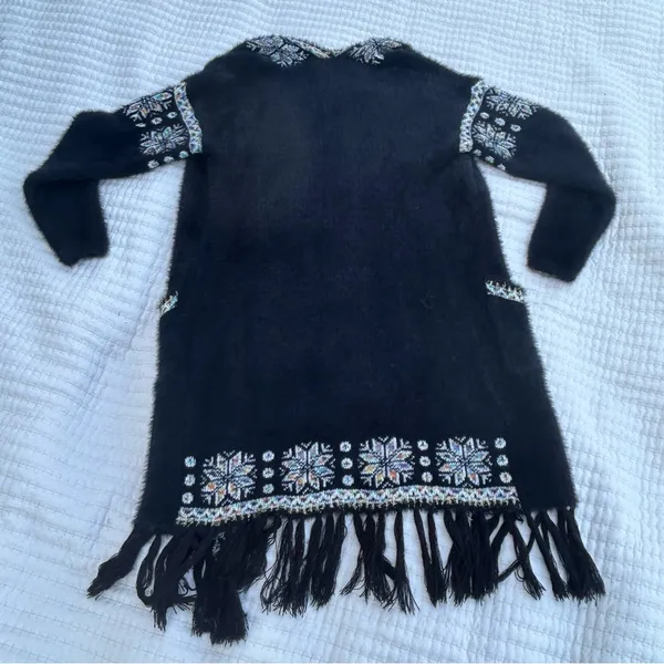 Ellie & Kate Black‎ Embroidered Fringe Cardigan - Image 3