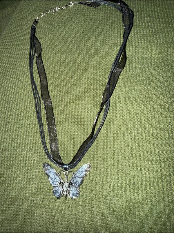 Butterfly Pendant Multi-Strand Necklace - Black - Image 2