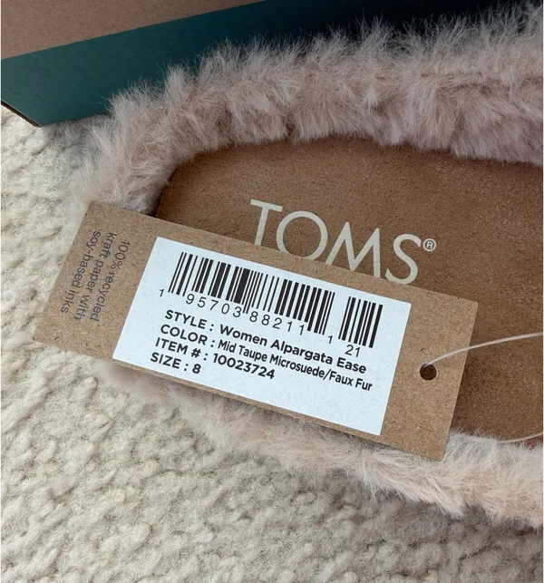 Brand New Women’s Toms Alpargata Ease Mule Mid Taupe Microsuede/Faux Fur - Image 4