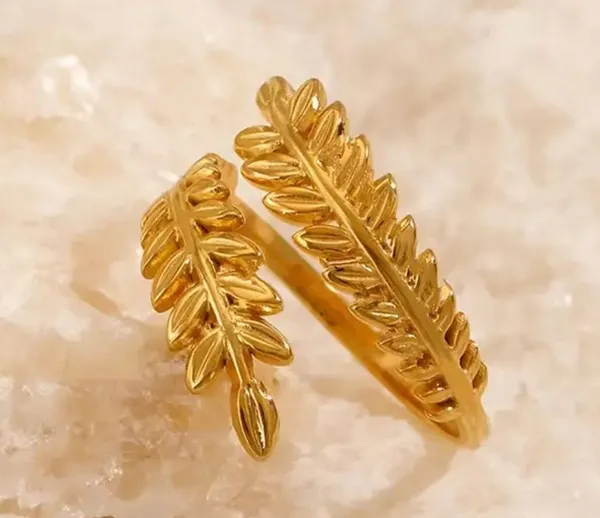 Vintage Leaf Design Adjustable Gold Plated Zinc Alloy Open End Leaf Ring - Image 4