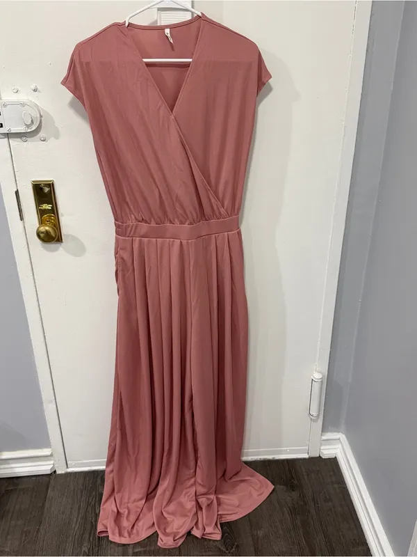 NWOT Halara Light Pink V Neck Short Sleeve Wide Leg Flowy Waffle Casual Jumpsuit - Image 6