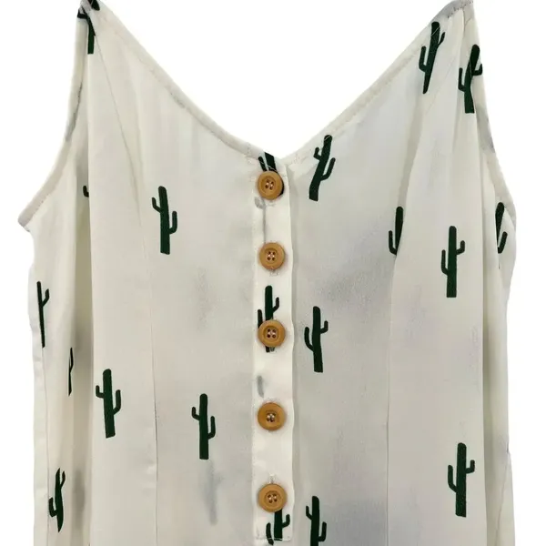 Show Me Your Mumu Remy Romper White‎ Green Cactus Print Button Size Small - Image 4