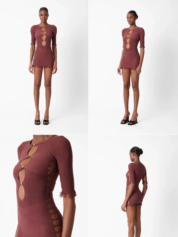 POSTER GIRL Miranda Lace Cutout Mini Dress in Brown - Image 3