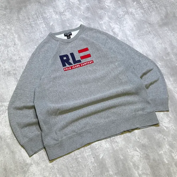 Polo Jeans Co. Vintage Y2K Polo Ralph Lauren Jeans Co. Grey & Red Embroidered Heavy Cotton Crewneck Sweatshirt - Image 2