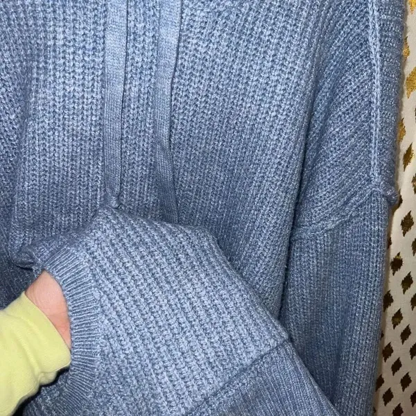 American Eagle baby blue crochet knit hoodie chunky ribbed knit blue sweater wom - Image 7
