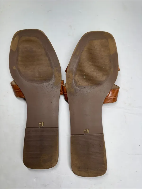 Steven By Steve Madden Tan Croc-Embossed Slide Sandals 11 casual neutral summer - Image 6