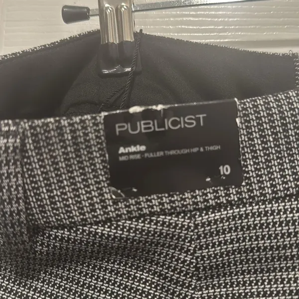 Express Checkered Black and White Mid Rise Ankle Pants - Image 3