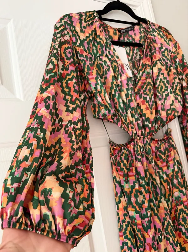 Zara Printed Cutout Bohemian Maxi Dress, Size XS - Image 6