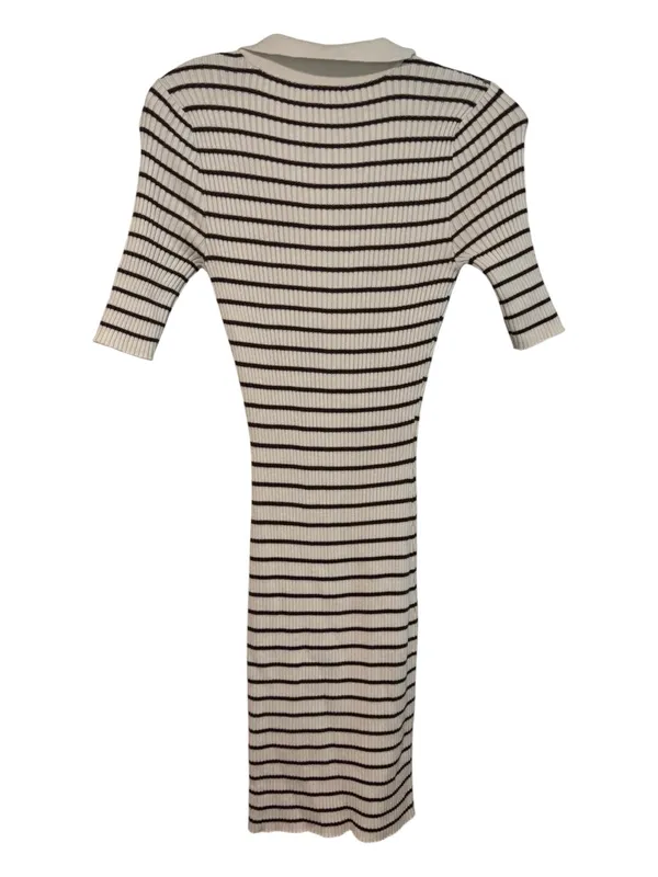 Abercrombie & Fitch Half-Zip Polo Mini Sweater Dress Brown White Striped Size Me - Image 3
