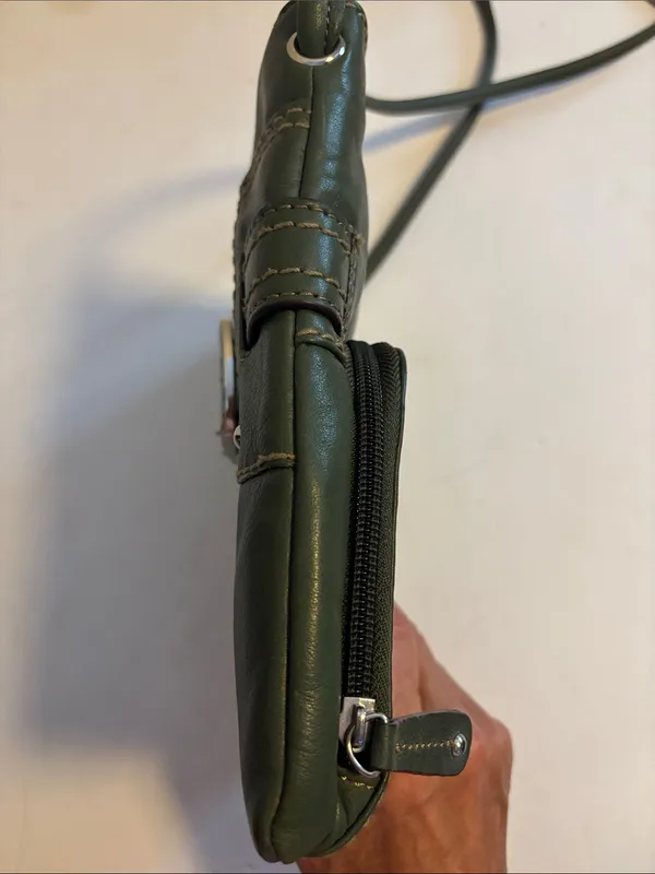 Tignanello Brand Olive Green Leather Crossbody With Distinctive Buckle Design - Image 7
