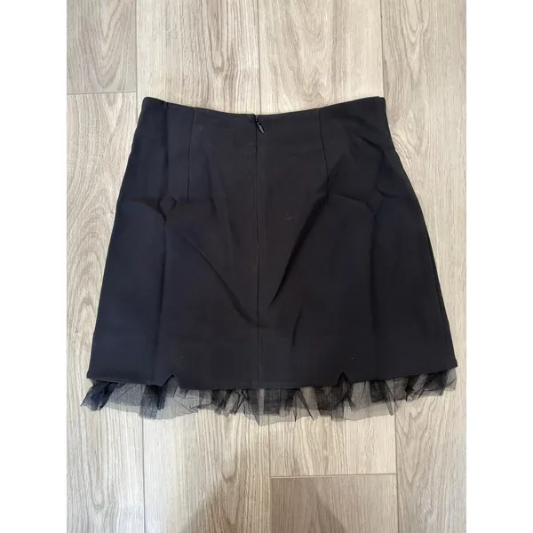 Commense Party Black Beaded Tulle Trim A Line Mini Skirt Built in Shorts NWT M - Image 5