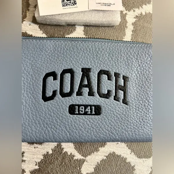 COACH NWT Varsity Blue Wristlet with Zip Closure retails $88 leather colorful - Image 4