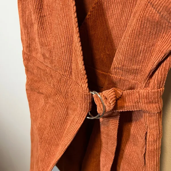 Lulus Rust Orange Corduroy Wrap Romper D-Ring Belt Pockets Medium NWT - Image 8