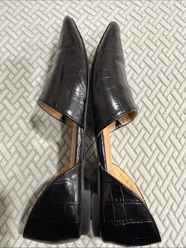 Esprit Black Croc-Embossed Pointed Toe Piper Flats Size 9 M - Image 9