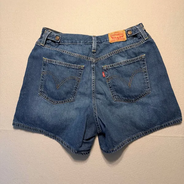 Levi's Cinch Shorts Denim Jean Shorts Blue High Rise 100% Cotton Women Size 32 - Image 6