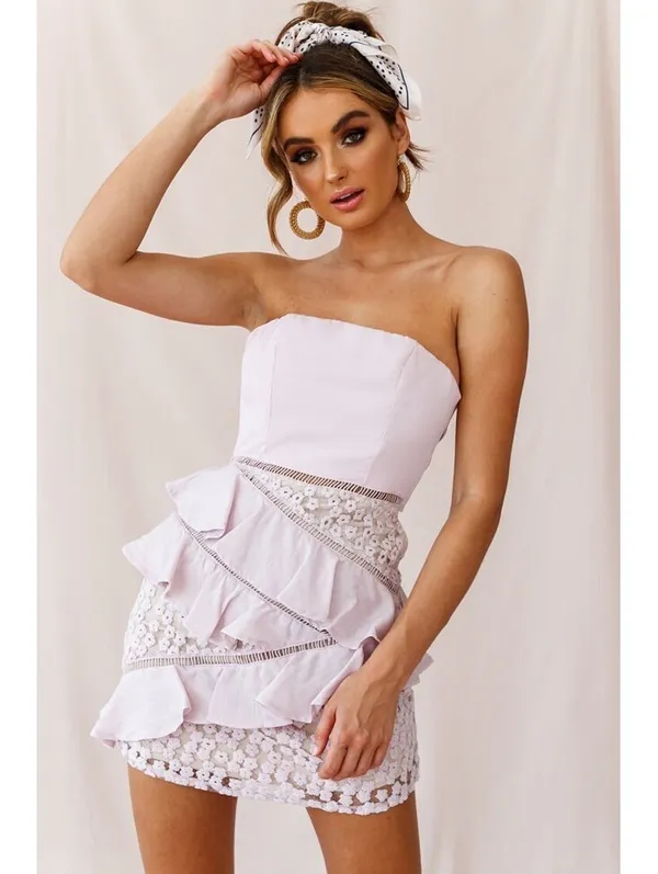 Saints + Secrets Pink Floral Lace Ruffle BowTie Mini Dress M - Image 2