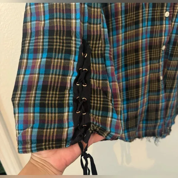 Savage X Fenty TIED UP TARTAN PJ RAW HEM SLEEP SHIRT Streetwear Comfy Medium - Image 3