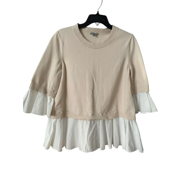COS Oatmeal Mock Layered Crew Neck Sweater Medium Ruffle‎ Academia Preppy #V12-4 - Image 6