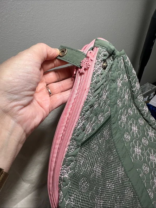 Quilted Olive Green Floral Crossbody Bag with Pink Trim by Oak and Reed. new - Image 4