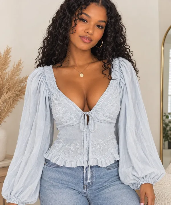 Free People Top Embroidered Boho - Image 3