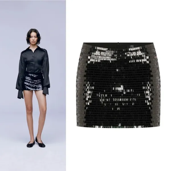 Ceren Ocak Sequin Mini Skirt Party Glam Sparkle‎ Designer Black Size S EUC - Image 2