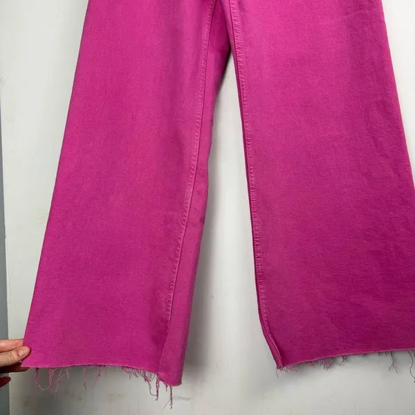Zara Marine Straight Bright Pink Jeans Sz 2 High Rise Flare Raw Hem - Image 9
