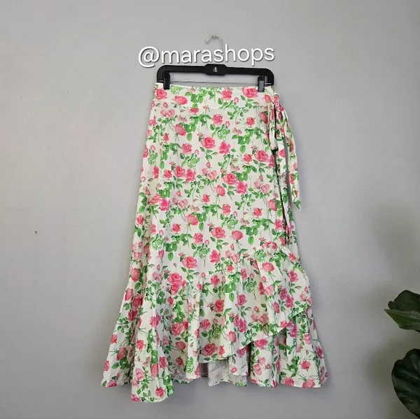 Hill House Mirabel Midi Wrap Skirt Pink Roses - Image 4