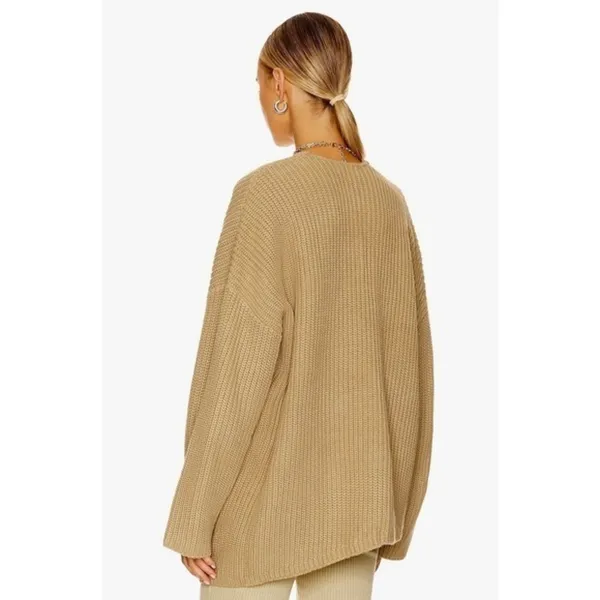 Revolve WEWOREWHAT‎ Solid V Neck Sweater Solid Tan Oat Oversized Knitwear M/L - Image 8