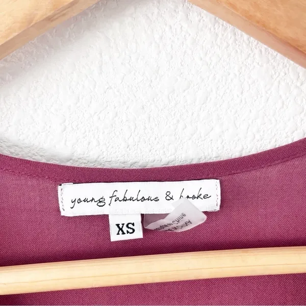 Young Fabulous & Broke Mauve Tiered Boho V Neck Midi Dress XS - Image 3