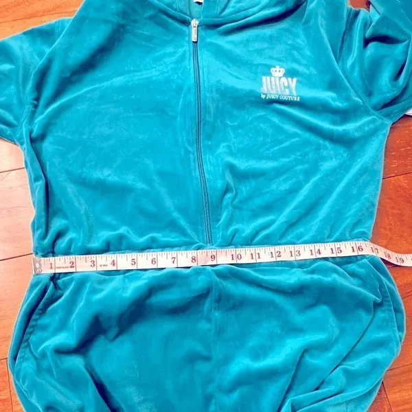 NWT Juicy By Juicy Couture Jumpsuit peacock Velour‎ Hooded Long Sleeve Zip Up L - Image 15