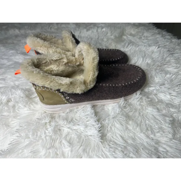 Womens Size 38 Brown Faux Fur Lined Moccasin Slippers Cozy Cabin Shoes - Image 8