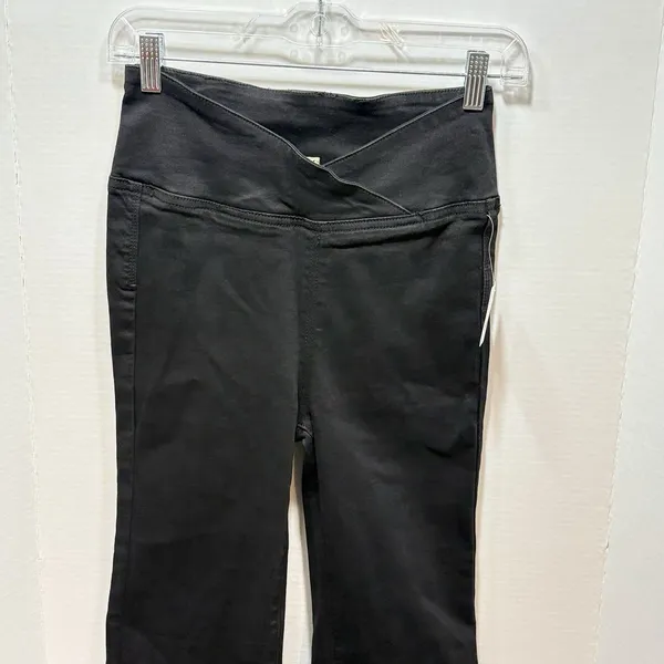 Free People We The Free Venice Beach Flare Jeans Black Crossover V-Waist Size 26 - Image 2