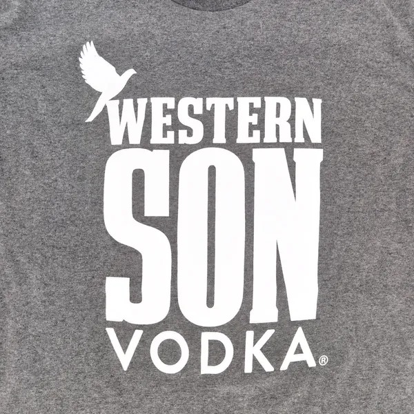 Western Son Vodka Logo Grey Gray Unisex Crewneck T-Shirt Tee Top - Size M - NWOT - Image 3