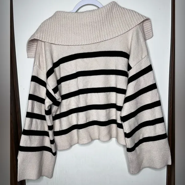 Entro Cream and Black Striped V-Neck Sweater - Image 2