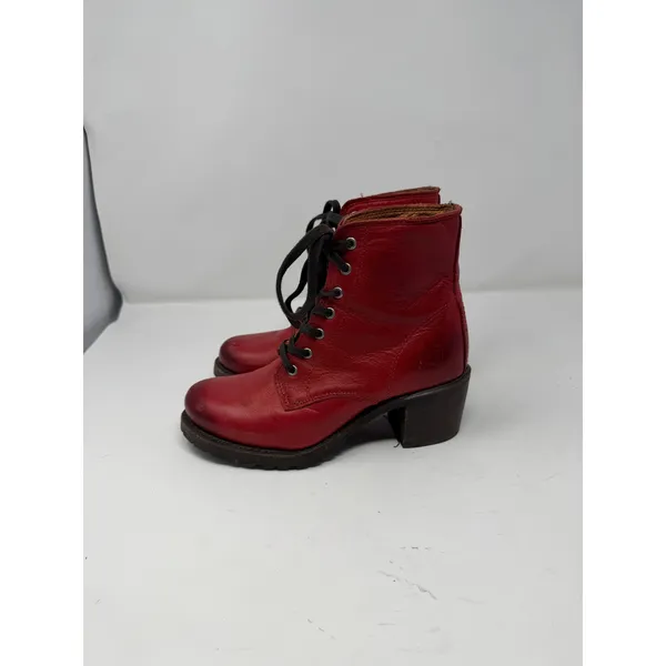 Frye Sabrina 6G Lace Up Ankle Boot Red Leather Rare Made in USA Womens 7.5 - Image 12